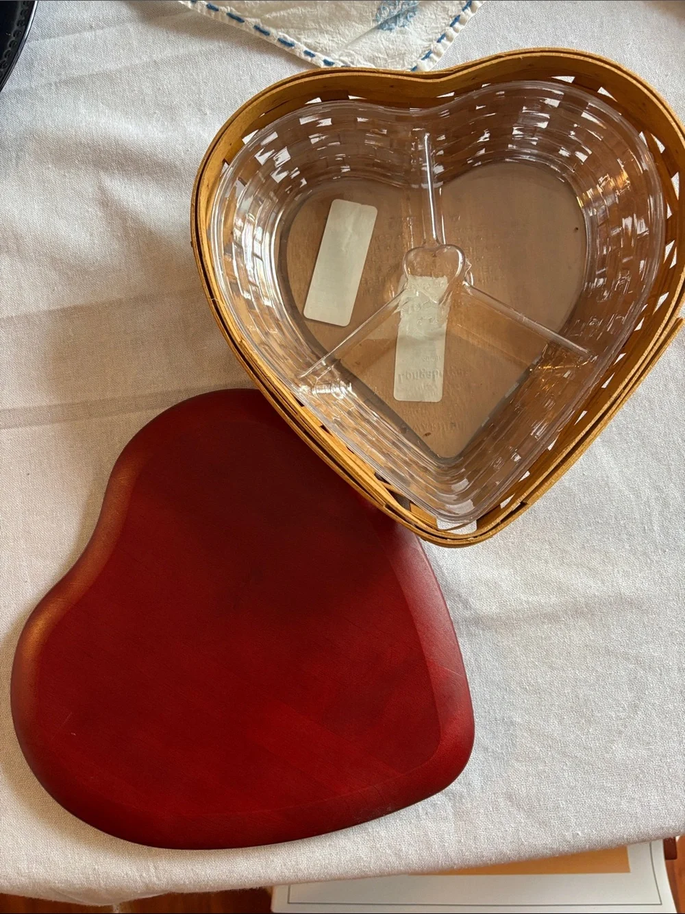Longaberger 2005 Sweetheart Basket with Wooden Lid and 2 Protectors.